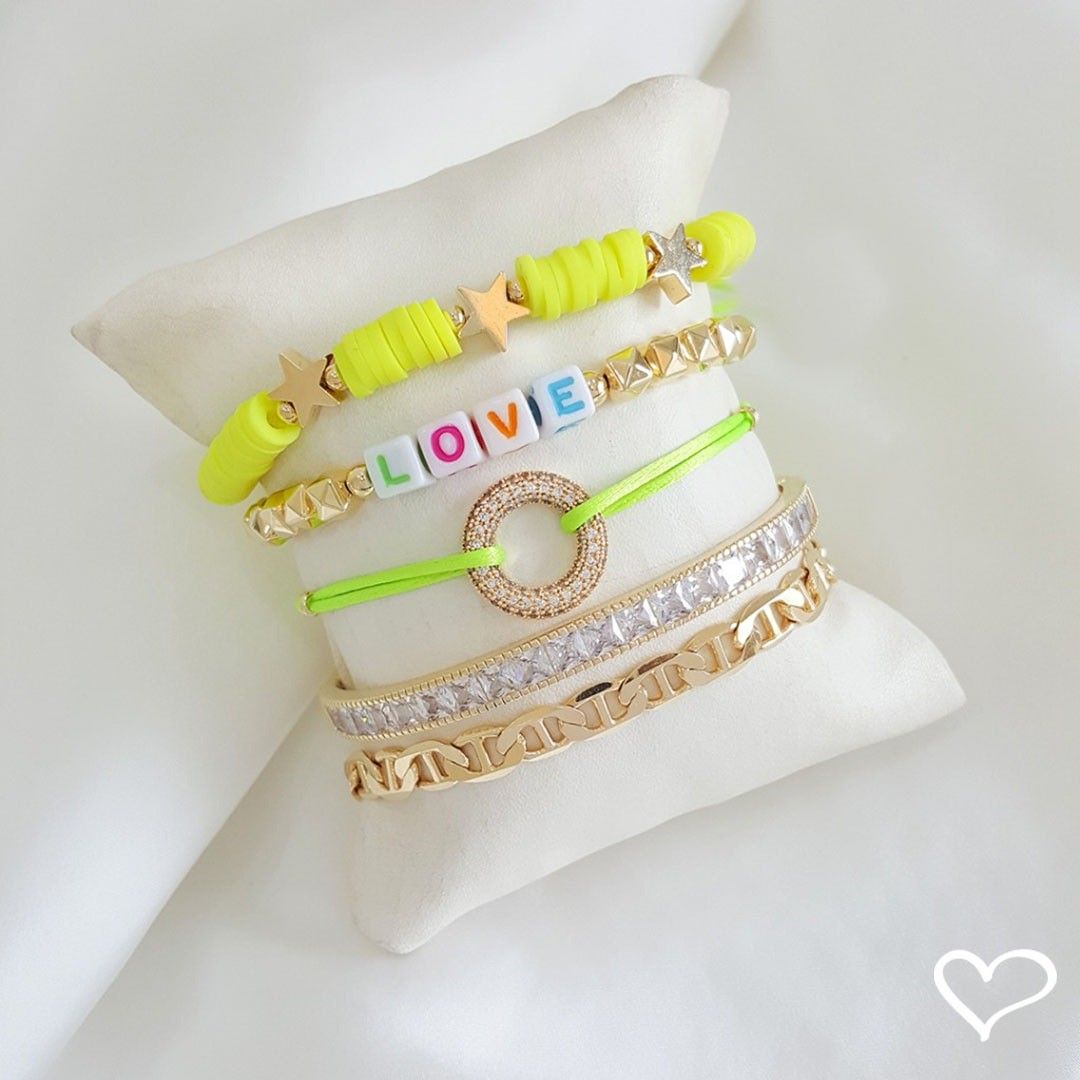 Pulseira Feminina Star Fimos Amarelo Neon Estrela