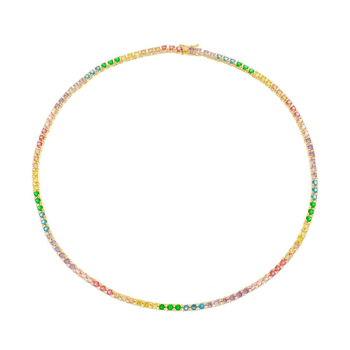 Colar Feminino Riviera Megan Zircônias Coloridas Folheada a Ouro 18k