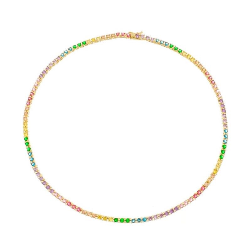 Colar Feminino Riviera Megan Zircônias Coloridas Folheada a Ouro 18k