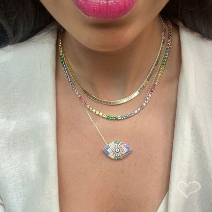 Colar Feminino Riviera Megan Zircônias Coloridas Folheada a Ouro 18k
