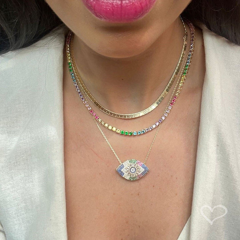 Colar Feminino Riviera Megan Zircônias Coloridas Folheada a Ouro 18k