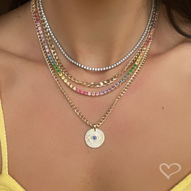 Colar Feminino Riviera Megan Zircônias Coloridas Folheada a Ouro 18k