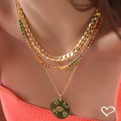 Colar Feminino Riviera Megan Zircônias Coloridas Folheada a Ouro 18k