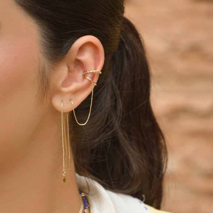 Brinco Piuka Unitário Mika Ear Line Folheado a Ouro 18k