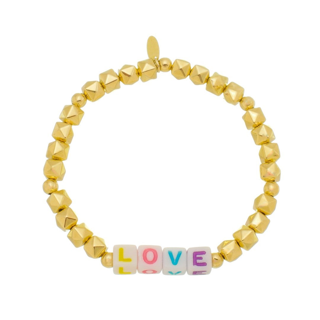 Pulseira Feminina Love Mini Quadrados Dourados