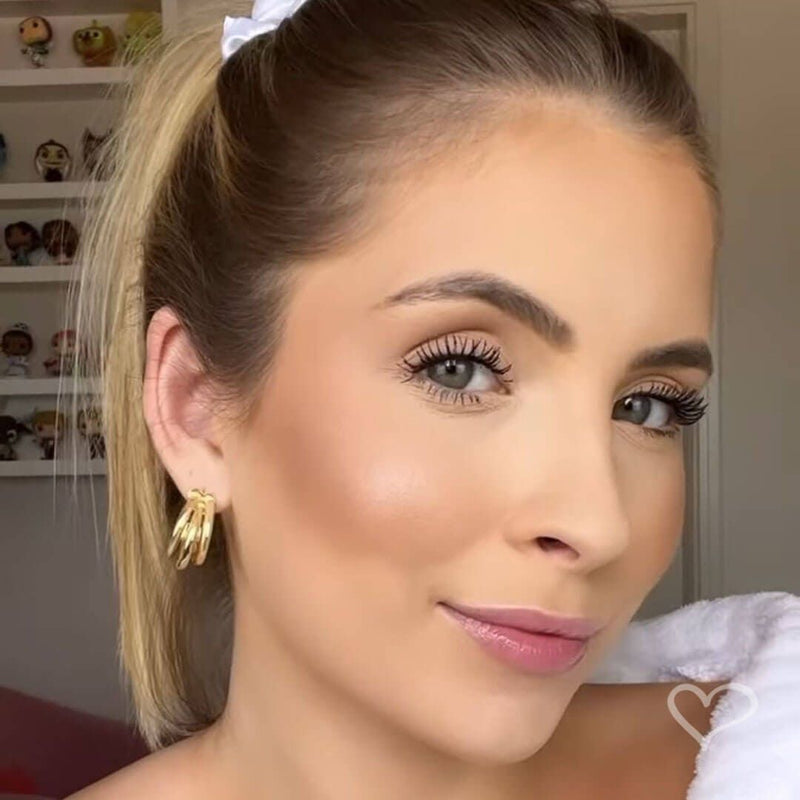 Brinco de Argola Tripla Tubo Liso Enola P Folheado a Ouro 18k