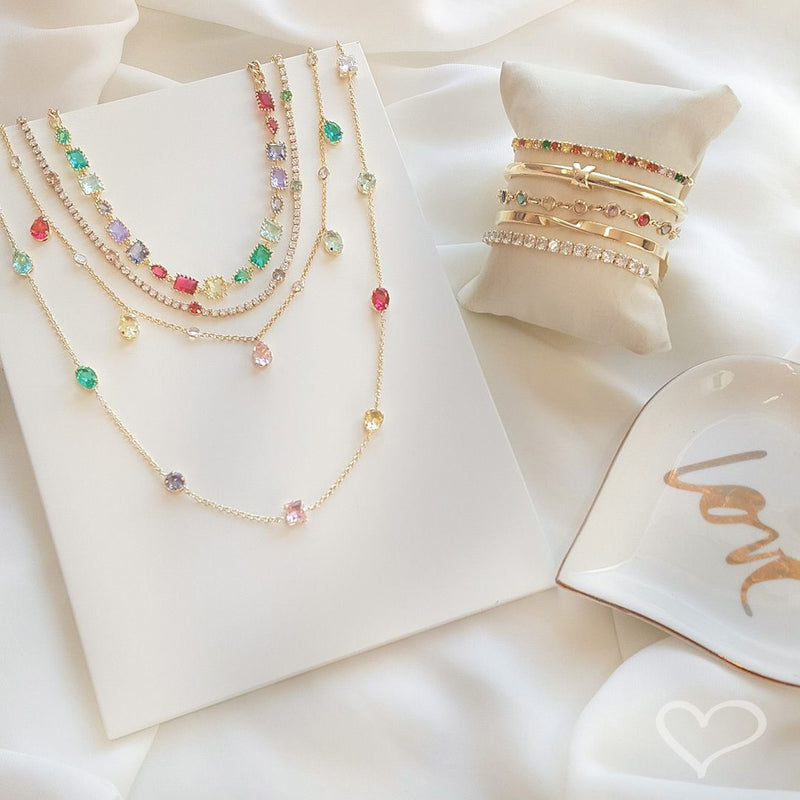 Pulseira Folheada a Ouro 18k Alissa Zircônias Coloridas Riviera