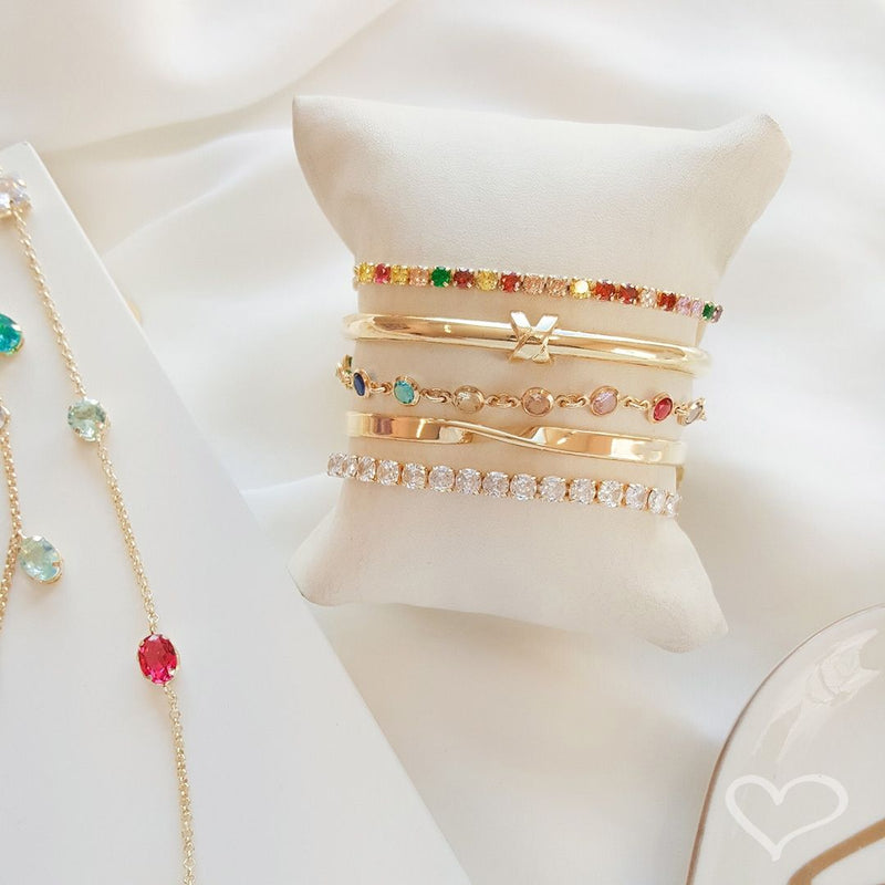 Pulseira Folheada a Ouro 18k Alissa Zircônias Coloridas Riviera