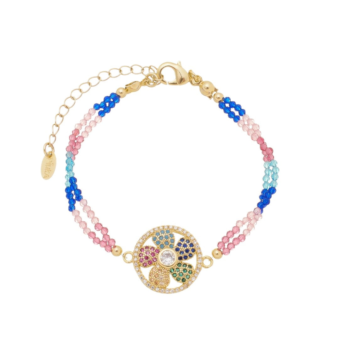 Pulseira Folheada a Ouro 18k Flor Zircônias Coloridas Lara