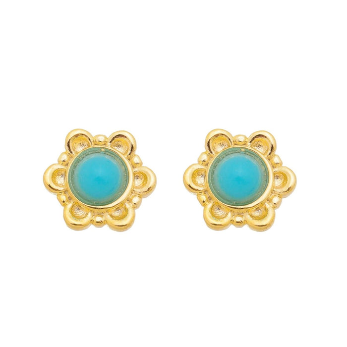 Brinco Flor Gigi Bolinha Azul Folheado a Ouro 18k
