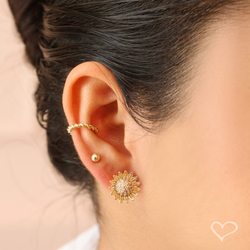 Brinco Girassol Analice Zircônias Folheado a Ouro 18k