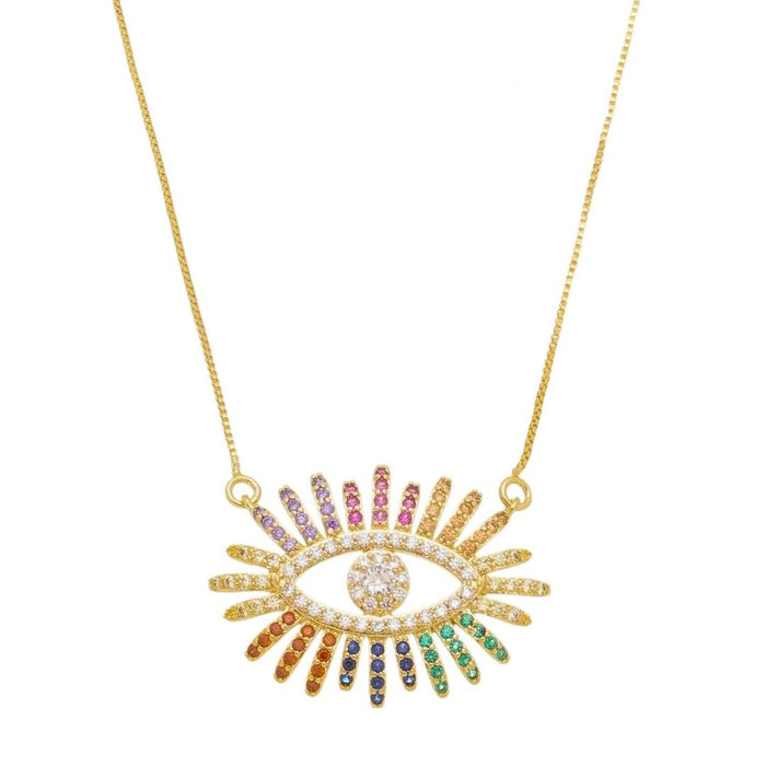 Colar Olho Grego Curto Mavi Zircônias Coloridas Folheado a Ouro 18k