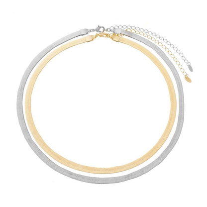 Choker 2 Voltas Malha Metal Folheada a Ouro 18k e Folheada em Ródio Branco Vitto