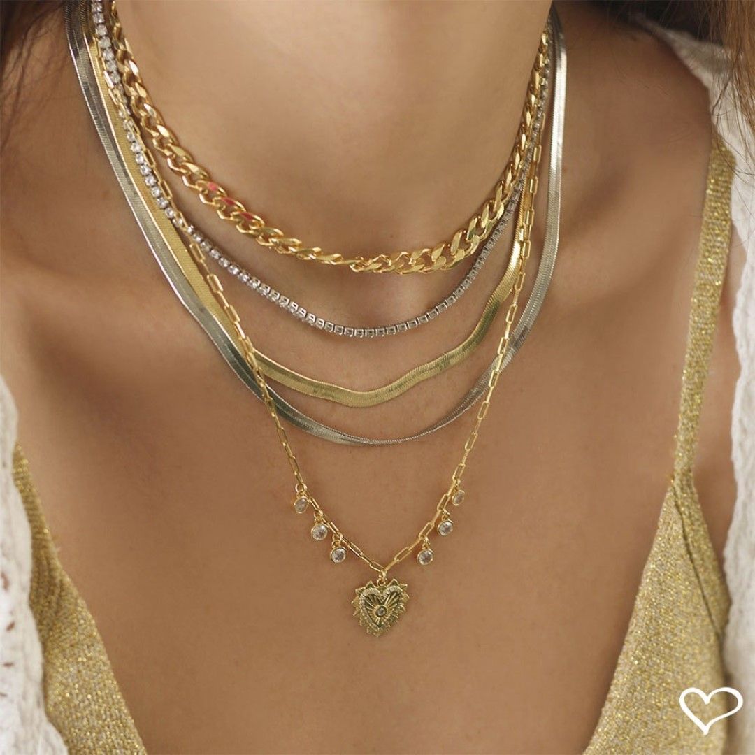 Choker 2 Voltas Malha Metal Folheada a Ouro 18k e Folheada em Ródio Branco Vitto