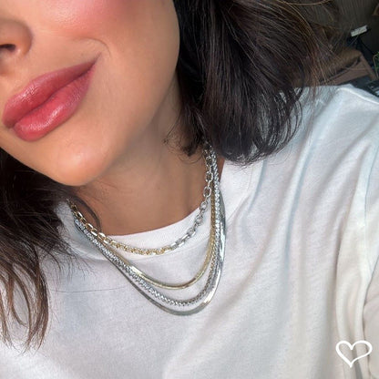 Choker 2 Voltas Malha Metal Folheada a Ouro 18k e Folheada em Ródio Branco Vitto