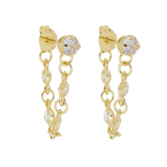 Brinco Ear Line Lucy P Ponto de Luz Zircônias Folheado a Ouro 18k