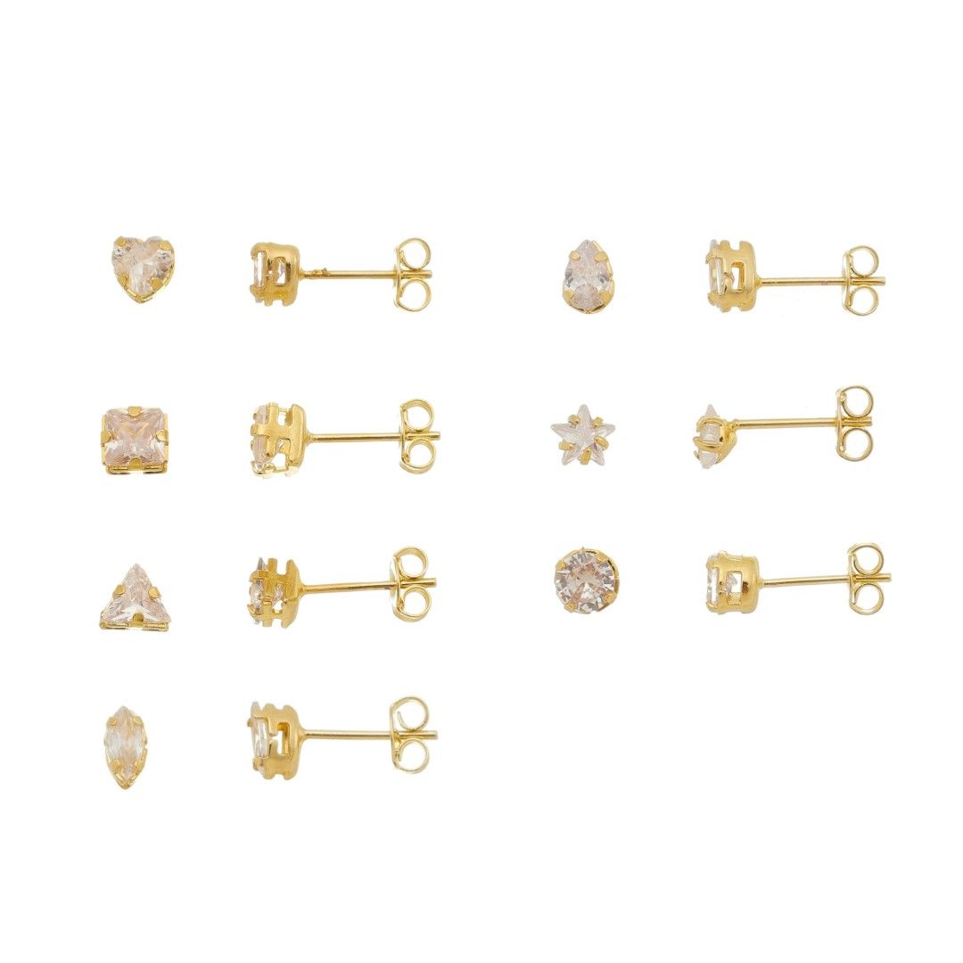 Kit 7 Brincos Semaninha Aninha Zircônias Folheado a Ouro 18k