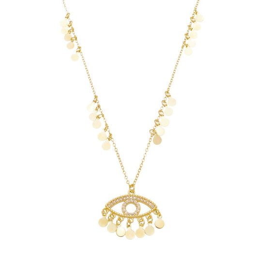 Colar Olho Grego Mini Medalhas Cleo Zircônias Folheado a Ouro 18k