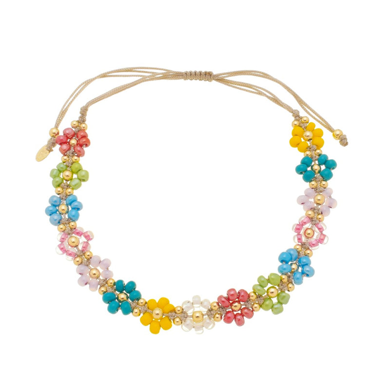 Tornozeleira Piuka Daisy Ajustável Flor Miçangas Multicoloridas