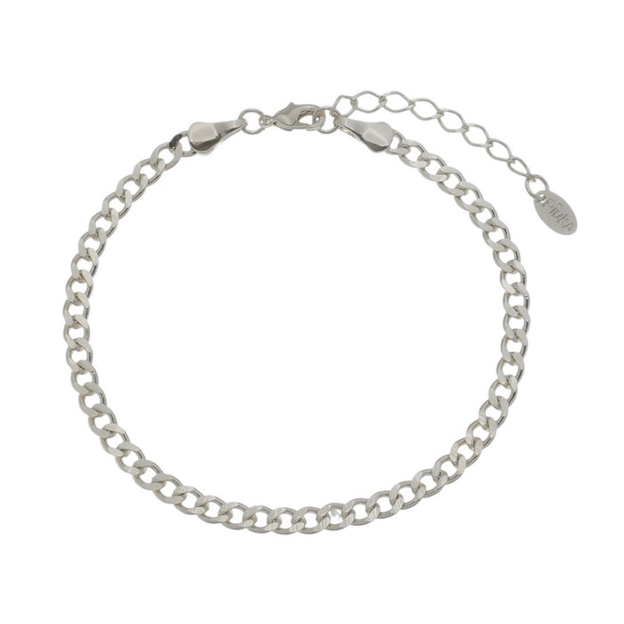Pulseira Feminina Elos Groumet Folheada em Ródio Branco Lili