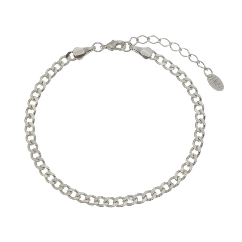 Pulseira Feminina Elos Groumet Folheada em Ródio Branco Lili