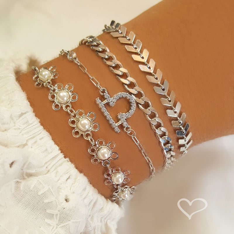 Pulseira Feminina Elos Groumet Folheada em Ródio Branco Lili