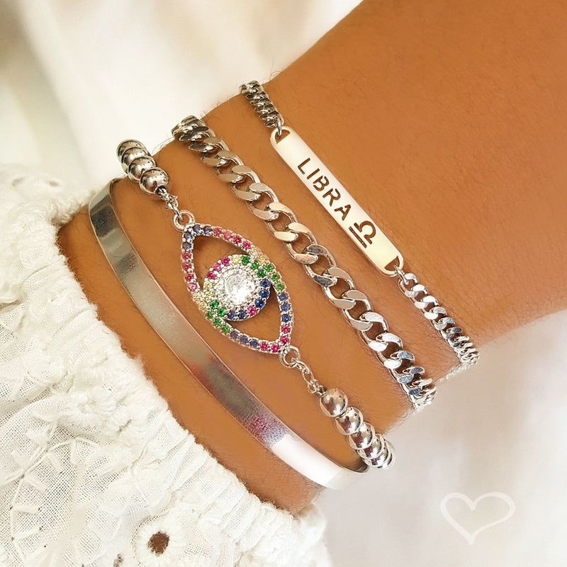 Pulseira Feminina Elos Groumet Folheada em Ródio Branco Lili