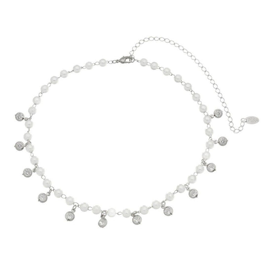 Choker Pérolas Zircônias Folheada em Ródio Branco Nah