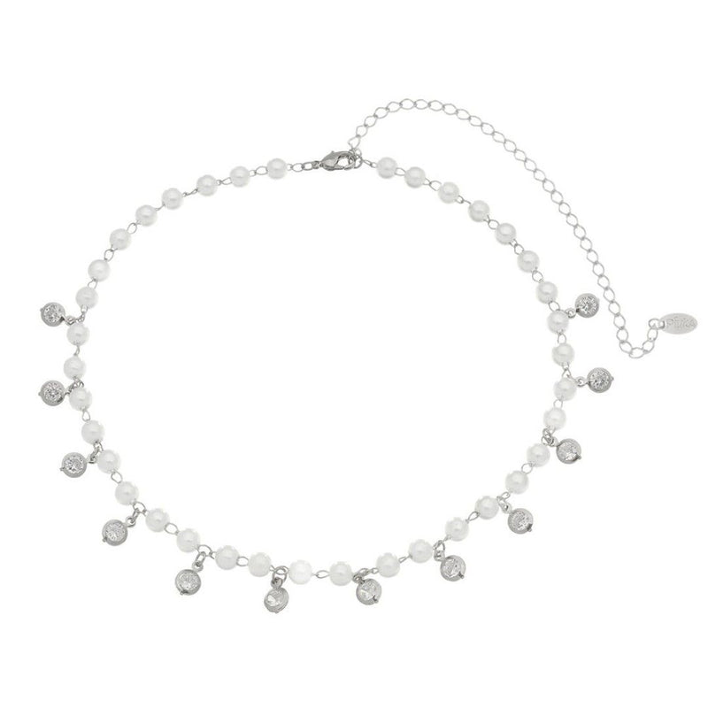 Choker Pérolas Zircônias Folheada em Ródio Branco Nah