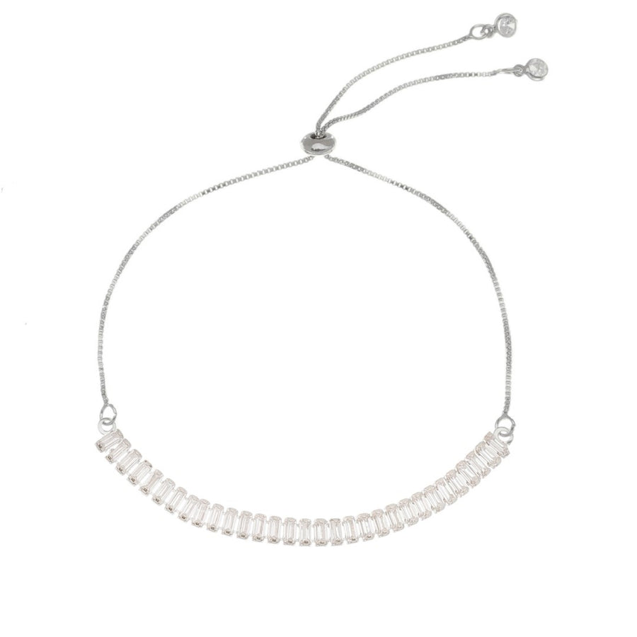 Pulseira Ajustável Folheada em Ródio Branco Taylor Pequena Zircônias Baguete Cristal