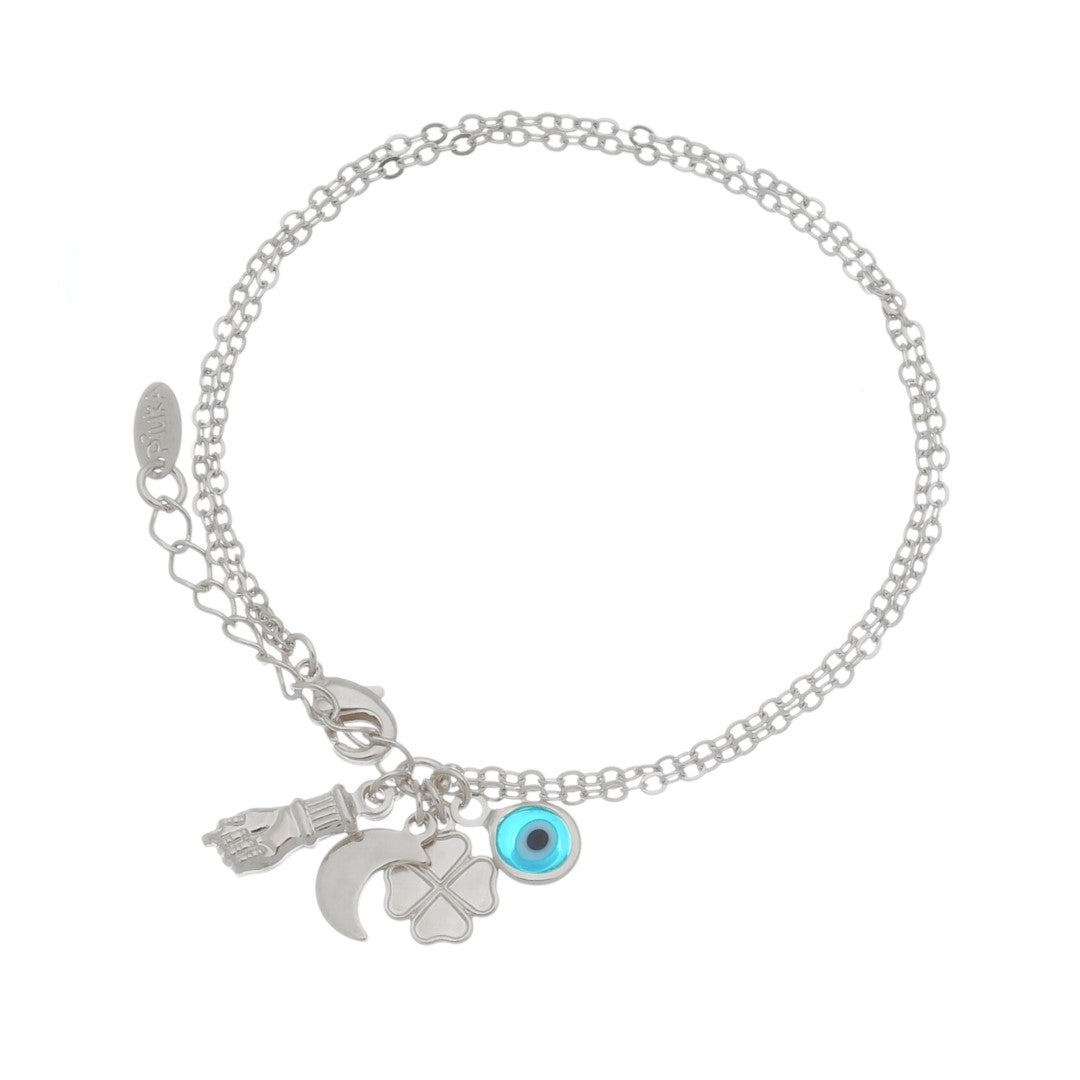 Pulseira Folheada em Ródio Branco 2 Voltas Correntes Ely