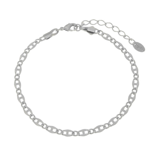 Pulseira Feminina Corrente Elos Trabalhada Folheada em Ródio Branco Lu