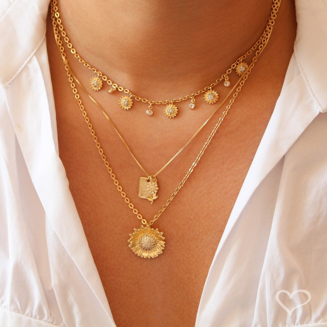 Colar Piuka Sunshine Girassol Zircônias Folheado a Ouro 18k