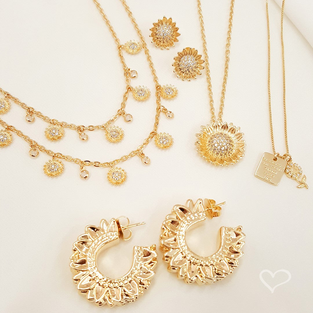 Colar Piuka Sunshine Girassol Zircônias Folheado a Ouro 18k