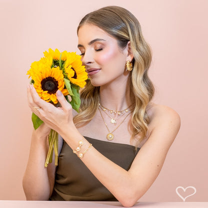 Pulseira Piuka Sunshine Girassol Folheado a Ouro 18k