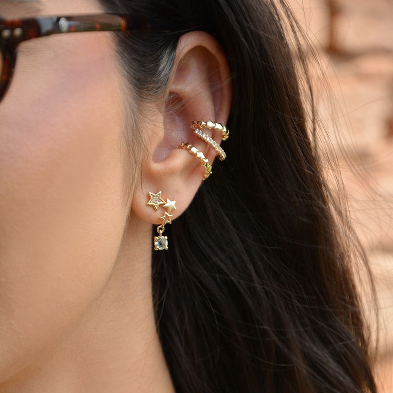 Brinco Piuka Ear Cuff Ayla Estrela Zircônia Acqua Folheado a Ouro 18k