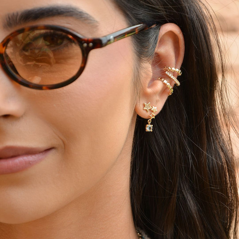 Brinco Piuka Ear Cuff Ayla Estrela Zircônia Acqua Folheado a Ouro 18k