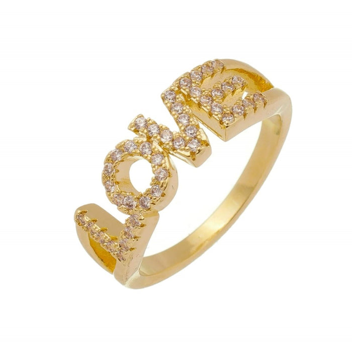 Anel Folheado a Ouro 18k Love Zircônias Bia