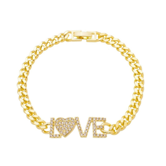 Pulseira Folheada a Ouro 18k Love Kiria Elos Zircônias