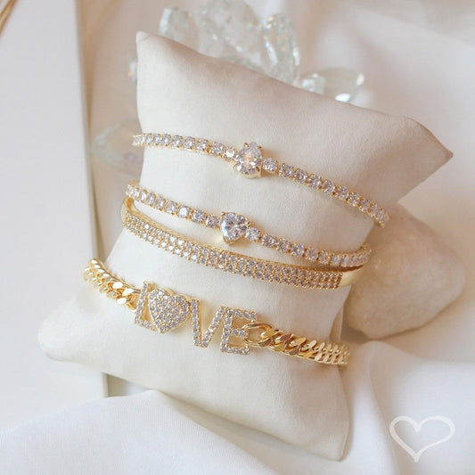 Pulseira Folheada a Ouro 18k Love Kiria Elos Zircônias