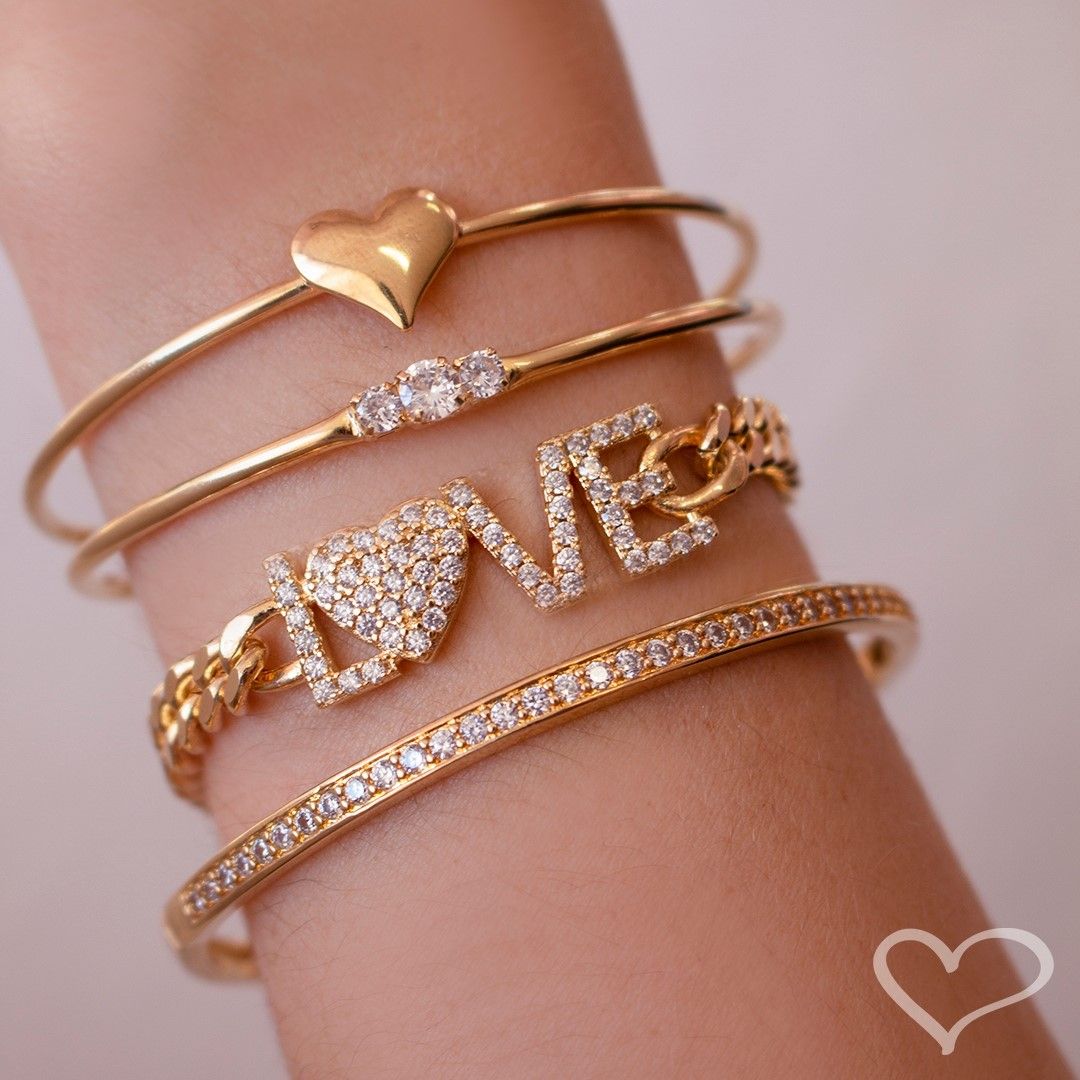 Pulseira Folheada a Ouro 18k Love Kiria Elos Zircônias