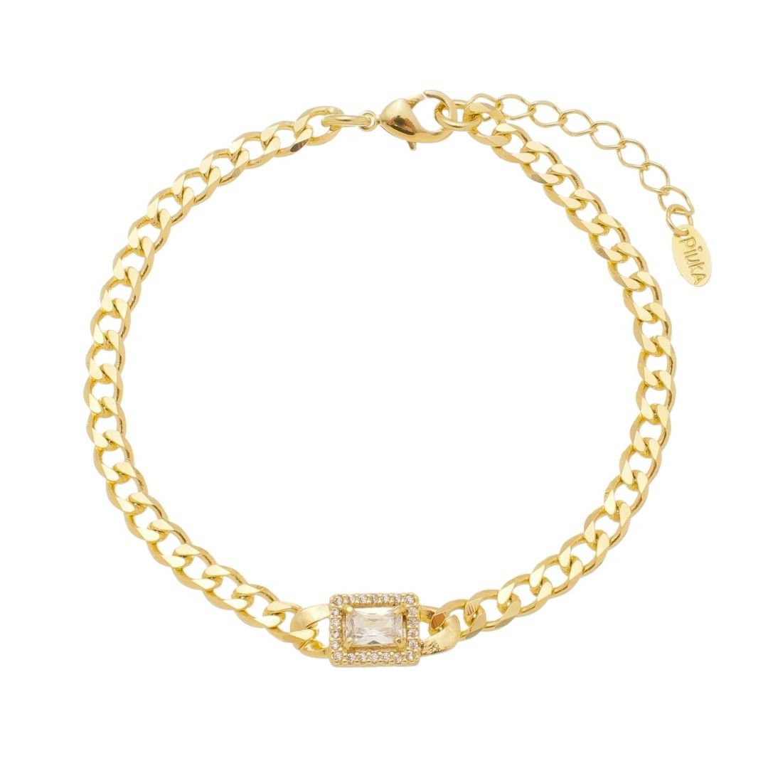 Pulseira Folheada a Ouro 18k Elos Grumet Zircônias Letizia
