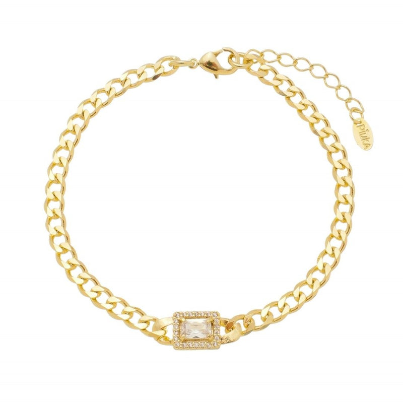Pulseira Folheada a Ouro 18k Elos Grumet Zircônias Letizia