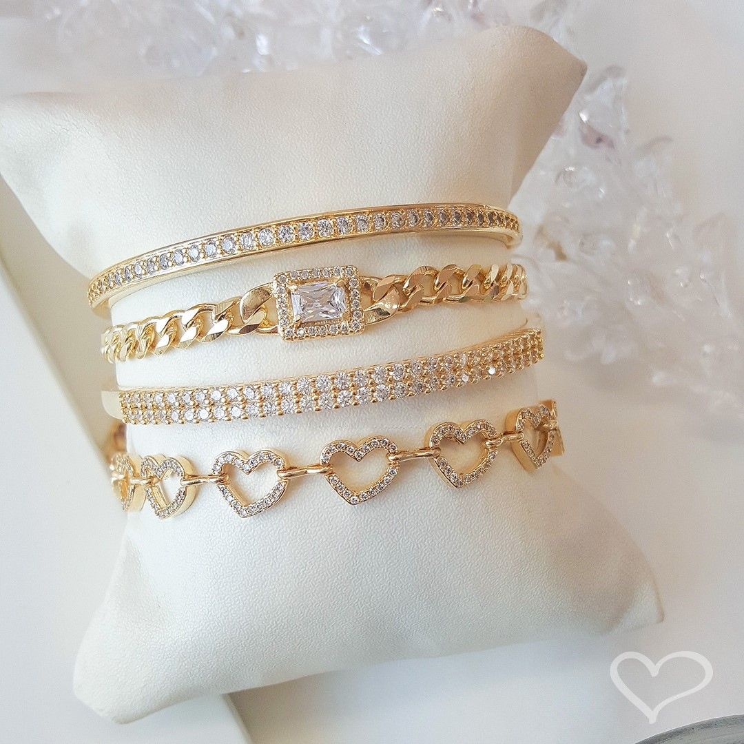 Pulseira Folheada a Ouro 18k Elos Grumet Zircônias Letizia