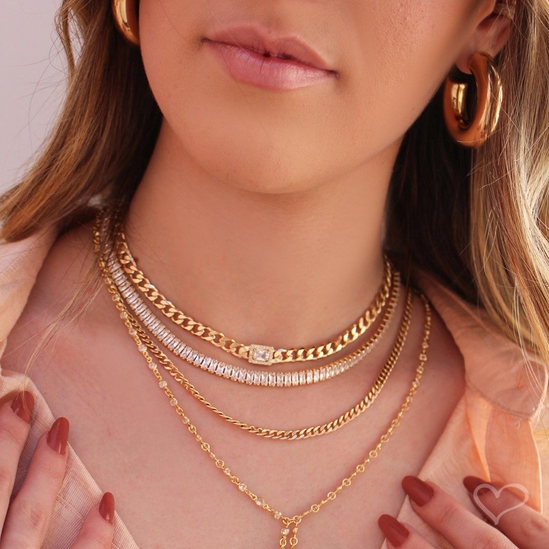 Choker Elos Grumet Zircônias Folheada a Ouro 18k Letizia