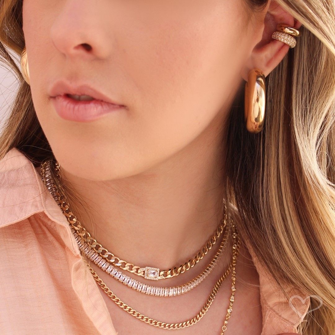 Choker Elos Grumet Zircônias Folheada a Ouro 18k Letizia