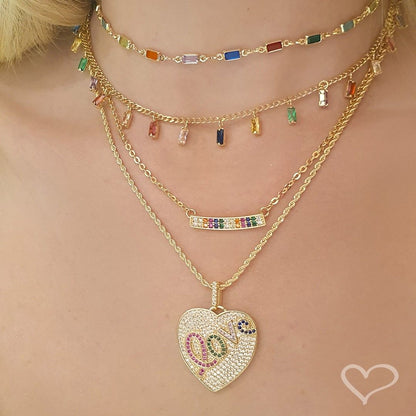 Colar Feminino Samara Canoa Zircônias Coloridas Folheado a Ouro 18k