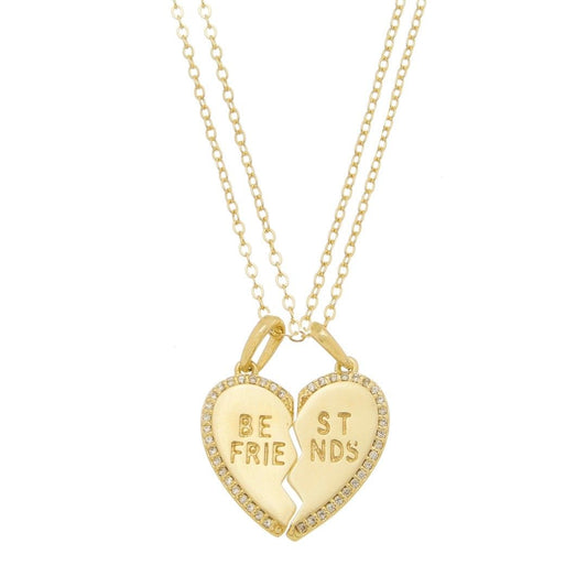 Conjunto Colar de Coração Best Friends Zircônias Folheado a Ouro 18k