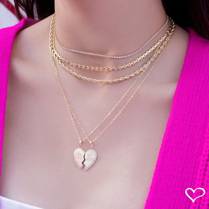 Conjunto Colar de Coração Best Friends Zircônias Folheado a Ouro 18k
