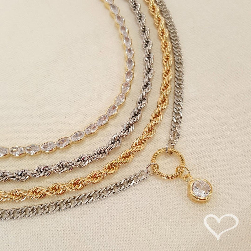 Colar Curto Piuka Priscila Cordão Baiano Folheado em Ródio Branco